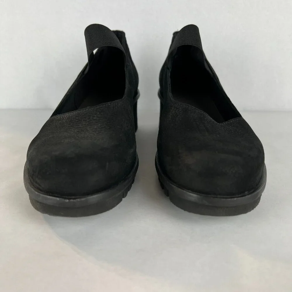 Loints Of Holland Maryjane Shoes Womens 41 9.5 10 Black‎ Wedge Pebbled Leather